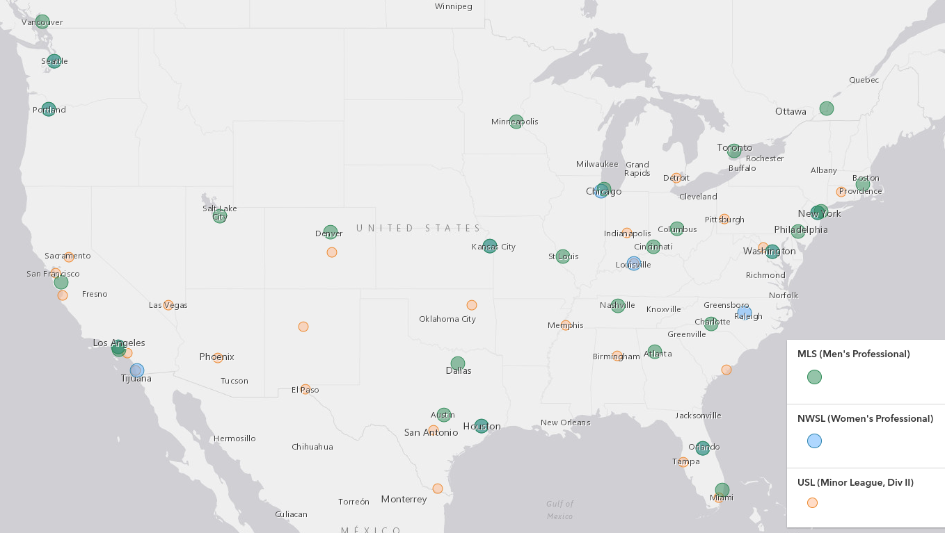 All teams (points) map